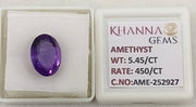 5.45/CT Natural Amethyst Gemstone with Govt. Lab Certificate